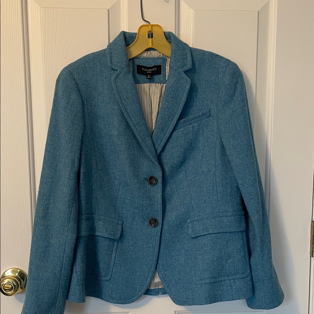 Talbots Teal-Blue Wool-Blend Tailored Blazer